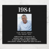 Zwarte foto leuke weetjes bio jaar geboortedag sparkling wijnetiket (Enkel label)