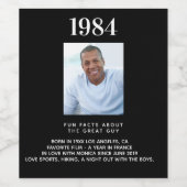 Zwarte foto leuke weetjes bio jaar geboortedag wijn etiket (Enkel label)