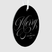 Zwarte foto Merry Calligraphy Script Ornament (voorkant)