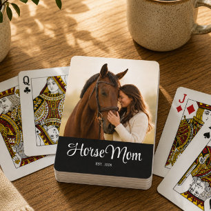 Zwarte foto met tekst 'Horse Mom Established' Pokerkaarten