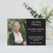 Zwarte foto nuchtere begrafenis bedankkaart (Staand voorkant)