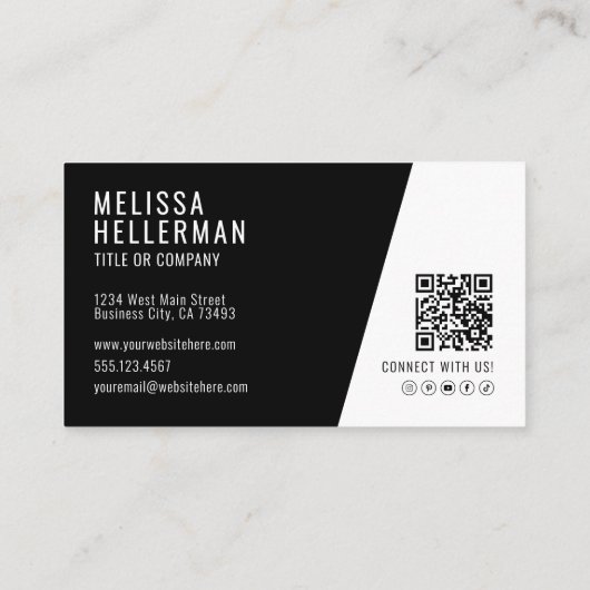 Zwarte Foto QR Code Bedrijf Uw Logo Visitekaartje (Achterkant)