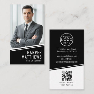 Zwarte Foto QR Code Logo Verticaal Visitekaartje