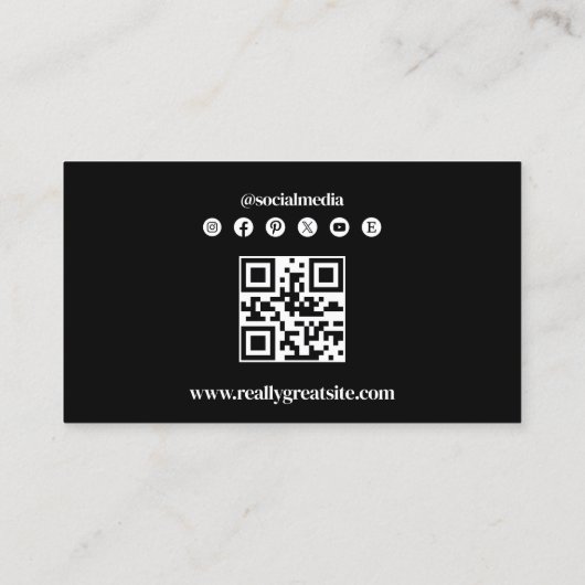 Zwarte foto sociale media netwerkpictogrammen visitekaartje (Achterkant)
