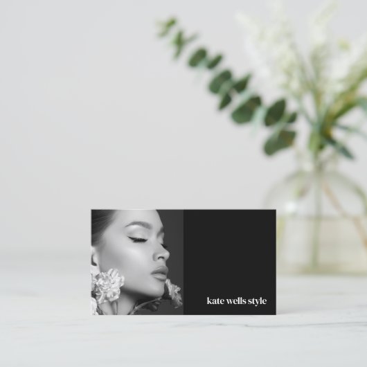 Zwarte foto sociale media netwerkpictogrammen visitekaartje (Staand voorkant)