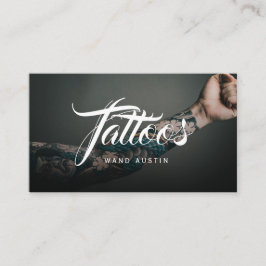 Zwarte foto tattoos script typografie visitekaartje