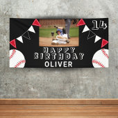 Zwarte foto van Baseball Bunting Flags Birthday Spandoek