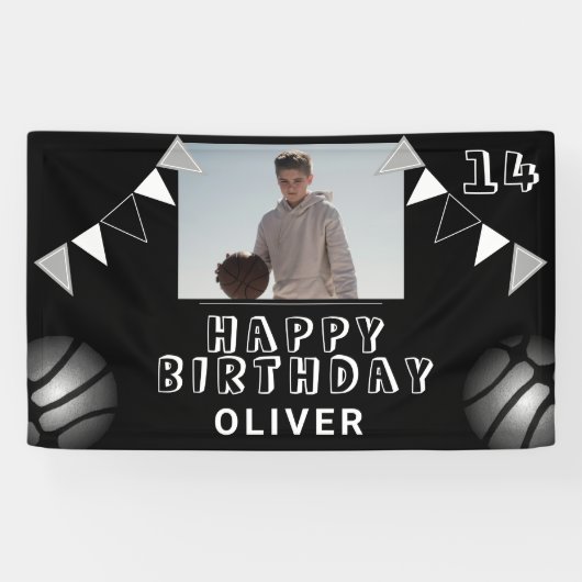 Zwarte foto van Basketball Ball Bunting Flags Birt Spandoek (Horizontaal)