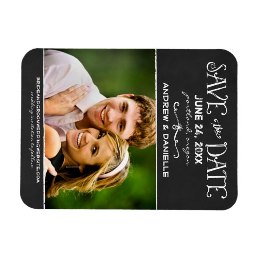 Zwarte foto van Rustic Script Chalkboard Wedding B Magneet (Horizontaal)