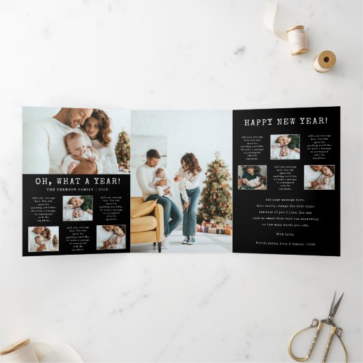 Zwarte foto Wat een jaar vakantie Trifold Kaart (Binnen)