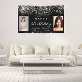 Zwarte foto zilveren glitter vrienden tweeling spandoek