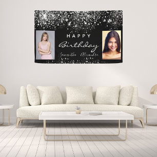 Zwarte foto zilveren glitter vrienden tweeling spandoek