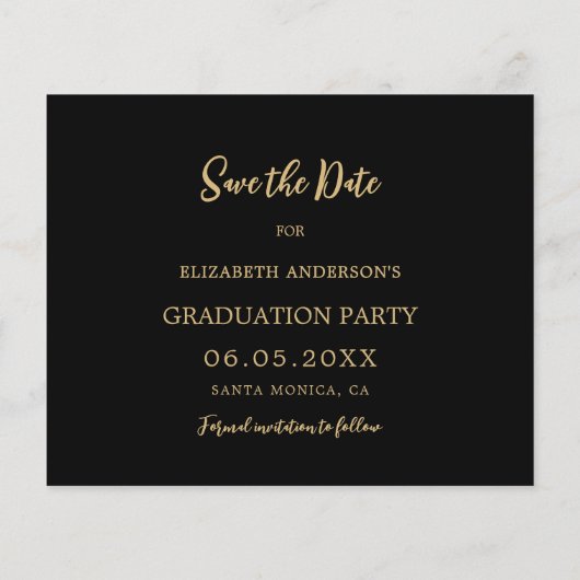 Zwarte fotoboog Afstuderen Save the Date Flyer (Achterkant)