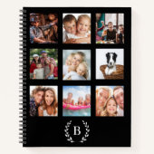 Zwarte fotocollage met monogram moderne agenda (Voorkant)