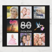 zwarte fotocollage op 80e verjaardagsfeestje sparkling wijnetiket (Enkel label)