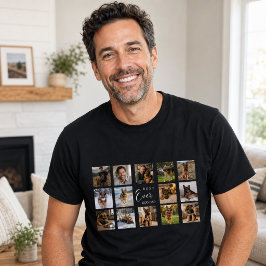 Zwarte fotocollage vader hond papa t-shirt