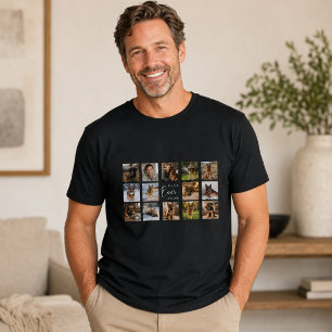 Zwarte fotocollage vader hond papa t-shirt