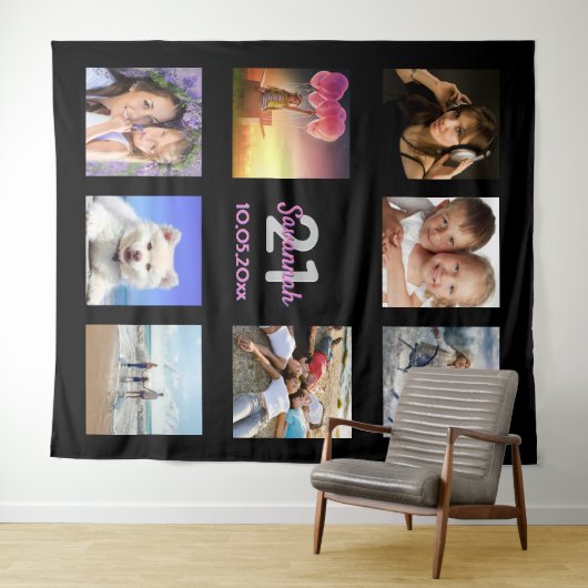 Zwarte fotocollage voor 21e verjaardag wandkleed (In Situ (horizontaal))