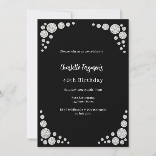 Zwarte fotodiamanten verjaardag kaart (Achterkant)