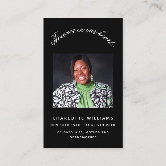 Zwarte fotografierkaart visitekaartje (Voorkant)