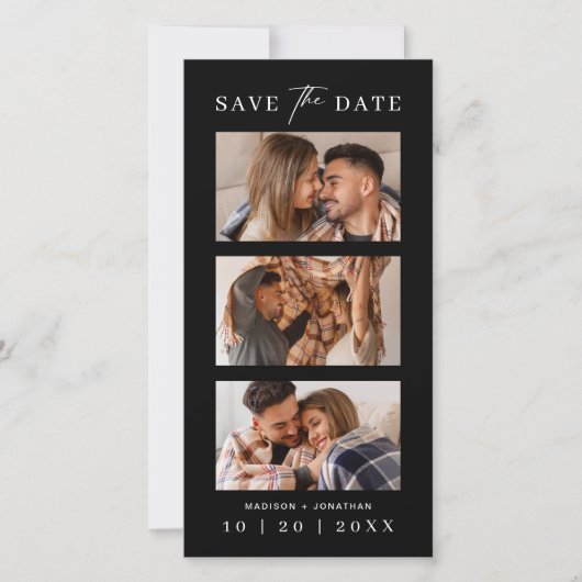 Zwarte Fotohokje Strook Boeklegger Bruiloft Save The Date (Voorkant)