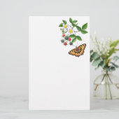 Zwarte frambozen met vlinderstationering briefpapier (Staand voorkant)