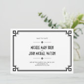 Zwarte Frame Art Deco Witte Save the Date Kaart (Staand voorkant)
