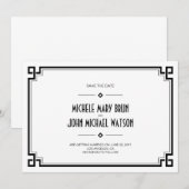 Zwarte Frame Art Deco Witte Save the Date Kaart (Voorkant / Achterkant)