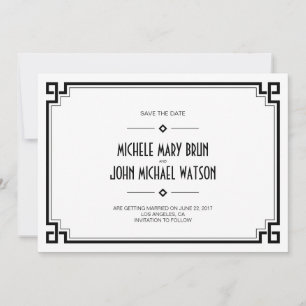 Zwarte Frame Art Deco Witte Save the Date Kaart