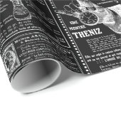 Zwarte Franse antiek krant Victoriaans Cadeaupapier (Rol Hoek)