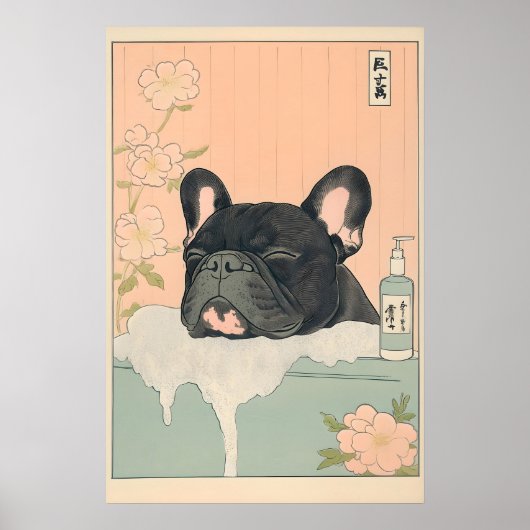 Zwarte Franse Bulldog Badkamer Print Japandi (Voorkant)