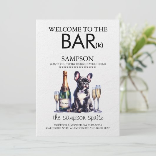 Zwarte Franse Bulldog Bar Menu (Staand voorkant)