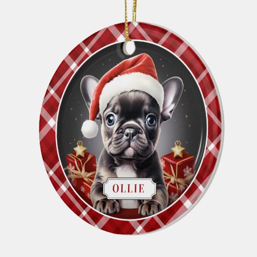Zwarte Franse Bulldog Ceramic Circle Ornament (Links)