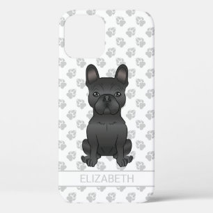 Zwarte Franse Bulldog / Franse Cartoonhond & Naam Case-Mate iPhone Case