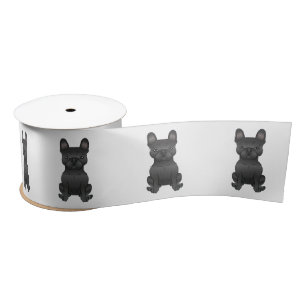 Zwarte Franse Bulldog / Franse Cute Cartoon Hond Satijnen Lint