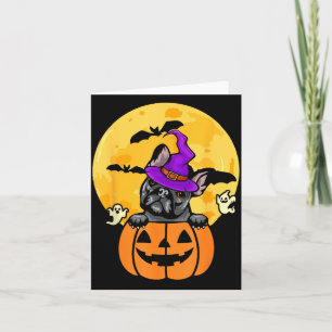 Zwarte Franse Bulldog Heks Hond Liefhebber Hallowe Kaart