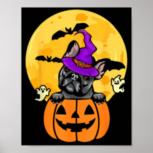 Zwarte Franse Bulldog Heks Hond Liefhebber Hallowe Poster