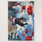 Zwarte Franse Bulldog Kerst Sneeuwscène Legpuzzel (Verticaal)