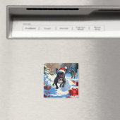 Zwarte Franse Bulldog Kerst Sneeuwscène Magneet (Insitu (Vaatwasser))
