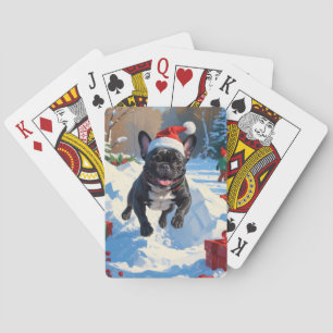 Zwarte Franse Bulldog Kerst Sneeuwscène Pokerkaarten