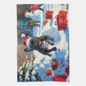 Zwarte Franse Bulldog Kerst Sneeuwscène Theedoek (Verticaal)