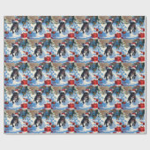 Zwarte Franse Bulldog Kerstfeest Sneeuwscène Cadeaupapier (Vlak)