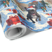 Zwarte Franse Bulldog Kerstfeest Sneeuwscène Cadeaupapier (Rol Hoek)