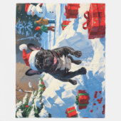 Zwarte Franse Bulldog Kerstfeest Sneeuwscène Fleece Deken (Voorkant)