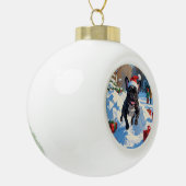 Zwarte Franse Bulldog Kerstfeest Sneeuwscène Keramische Bal Ornament (Links)