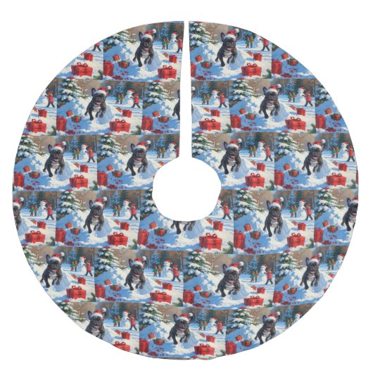 Zwarte Franse Bulldog Kerstfeest Sneeuwscène Kerstboom Rok (Voorkant)