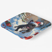 Zwarte Franse Bulldog Kerstfeest Sneeuwscène Papieren Bordje (Gebogen)