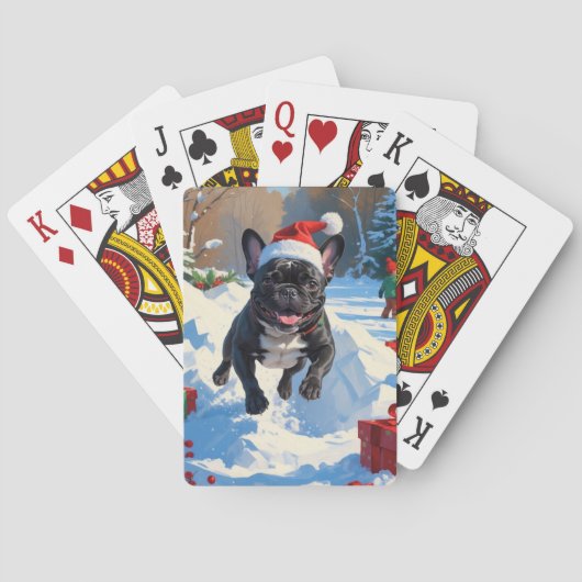 Zwarte Franse Bulldog Kerstfeest Sneeuwscène Pokerkaarten (Achterkant)