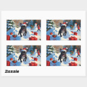 Zwarte Franse Bulldog Kerstfeest Sneeuwscène Rechthoekige Sticker (Vel)