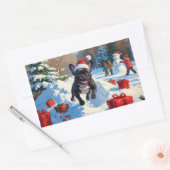 Zwarte Franse Bulldog Kerstfeest Sneeuwscène Rechthoekige Sticker (Envelop)